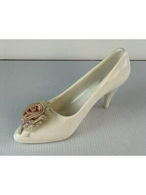 Vtg Enesco Porcelain High Heel Shoe Figurine Floral Design Collectible 1985